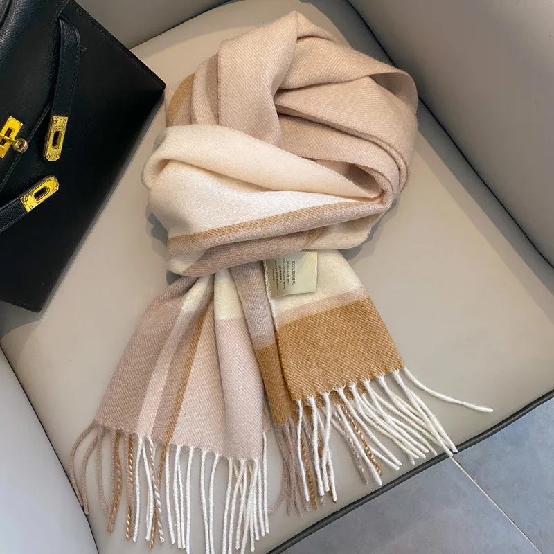 Women's wool plaid wrap scarf comfortable winter blanket accessory