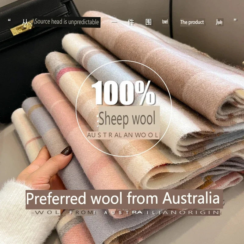 Women's wool plaid wrap scarf comfortable winter blanket accessory
