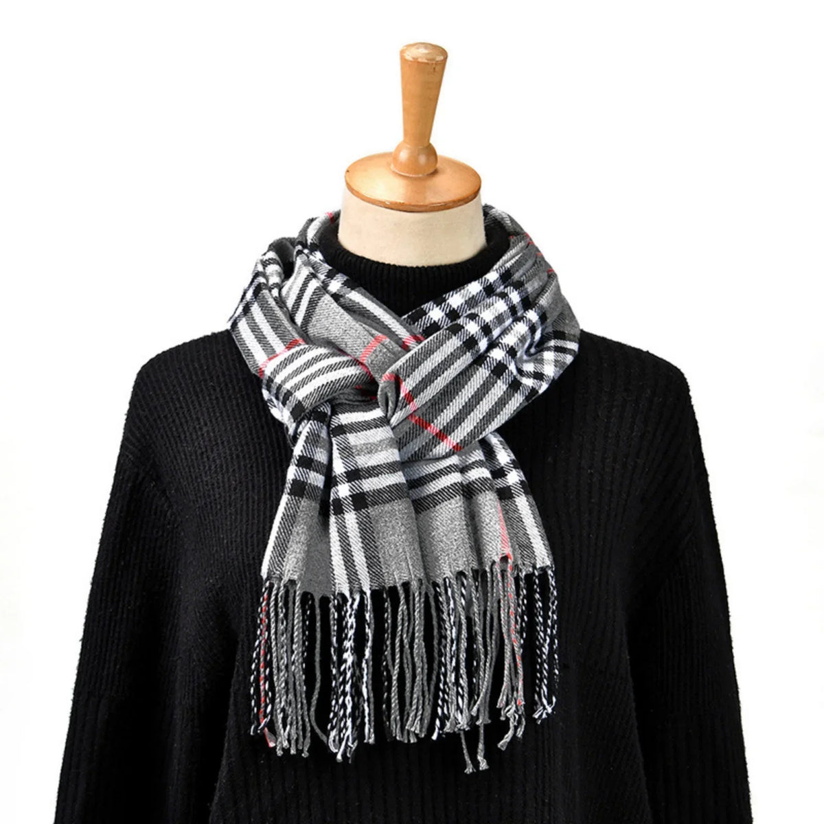Women's Plaid Scarf – Soft Warm Checked Tassel Shawl Wrap