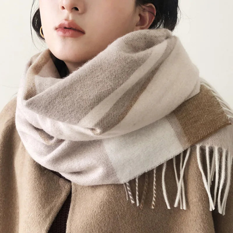 Women's wool plaid wrap scarf comfortable winter blanket accessory