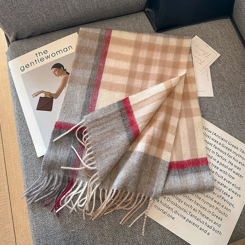 Women's wool plaid wrap scarf comfortable winter blanket accessory