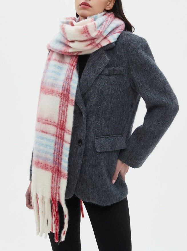 Brushed Plaid Blanket Scarf With Tassels