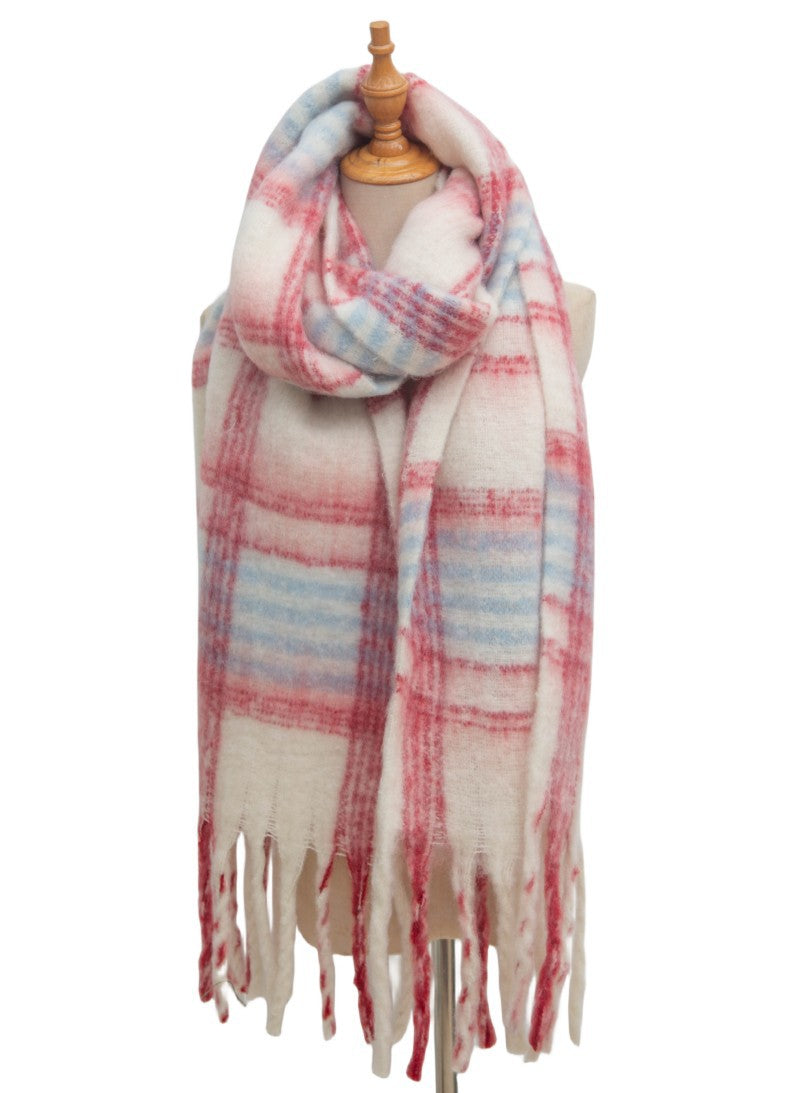 Brushed Plaid Blanket Scarf With Tassels