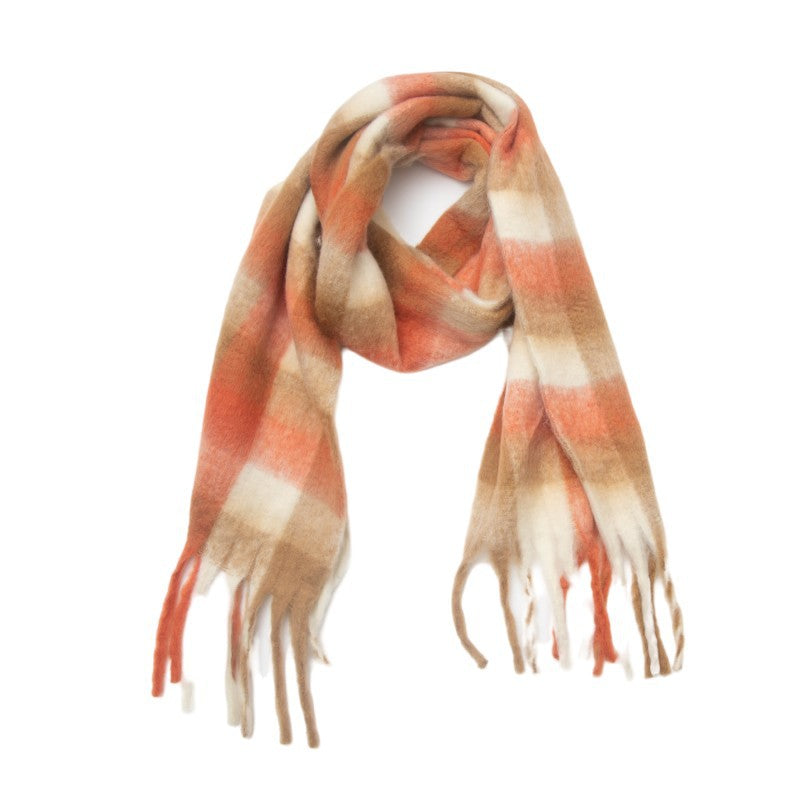 Brushed Plaid Blanket Scarf With Tassels