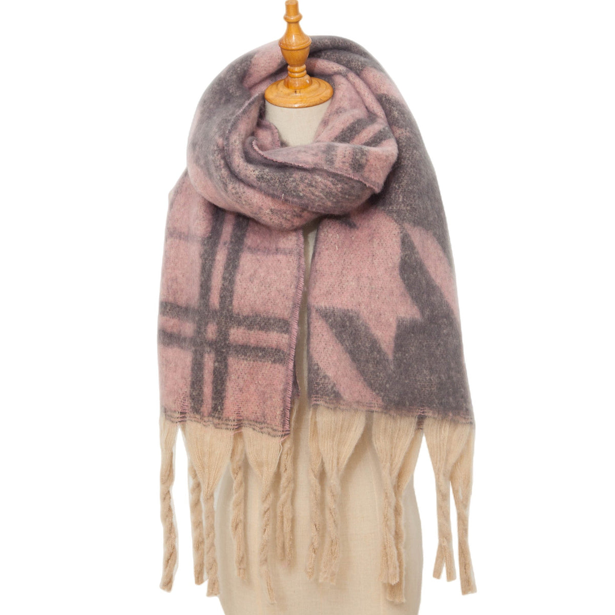 Chunky Fringe Plaid Blanket Scarf