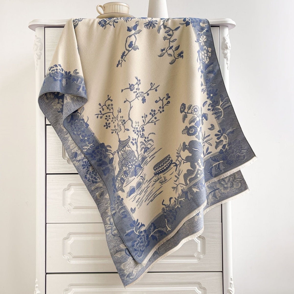Toile Garden Print Oversized Blanket Scarf
