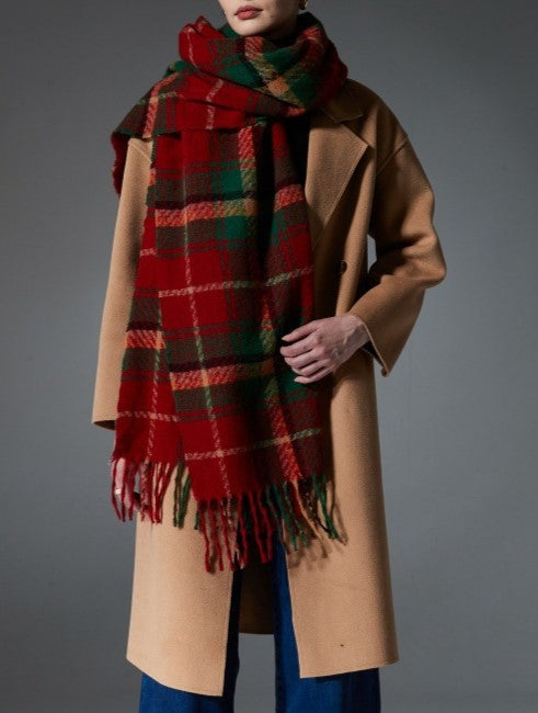 Red Tartan Fringed Blanket Scarf
