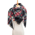 Checked Triangle Blanket Scarf With Frayed Trim