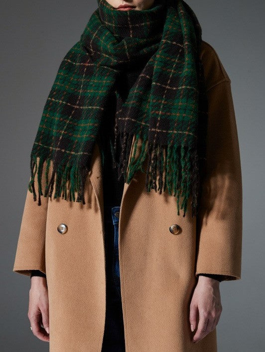 Green Tartan Fringed Blanket Scarf