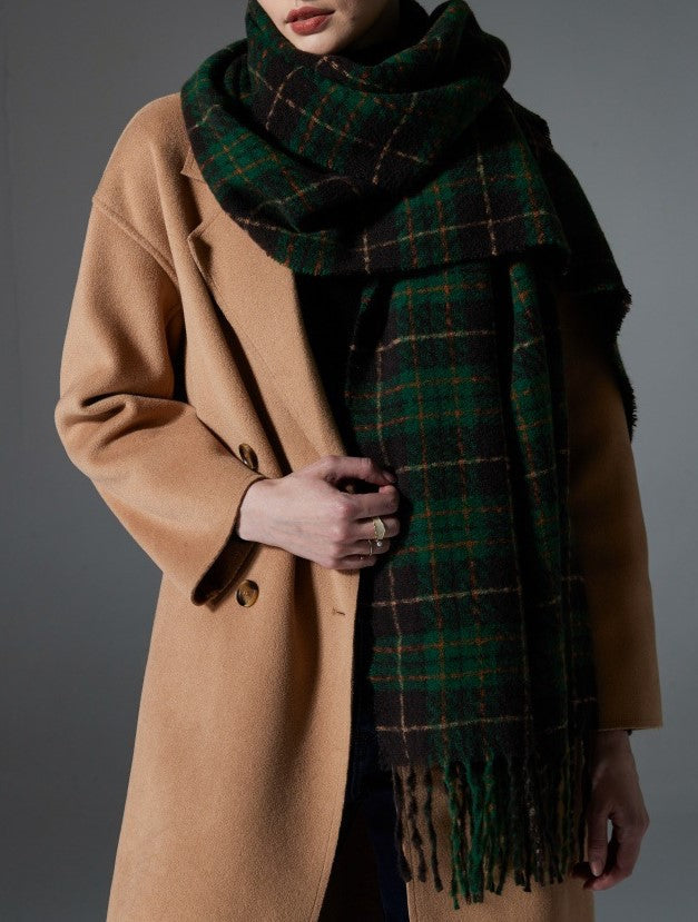 Green Tartan Fringed Blanket Scarf