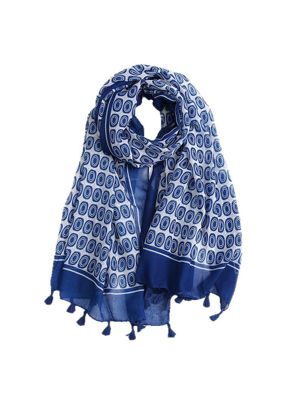 Scarvii - Geometric Oval Print Pattern Tassel Scarf