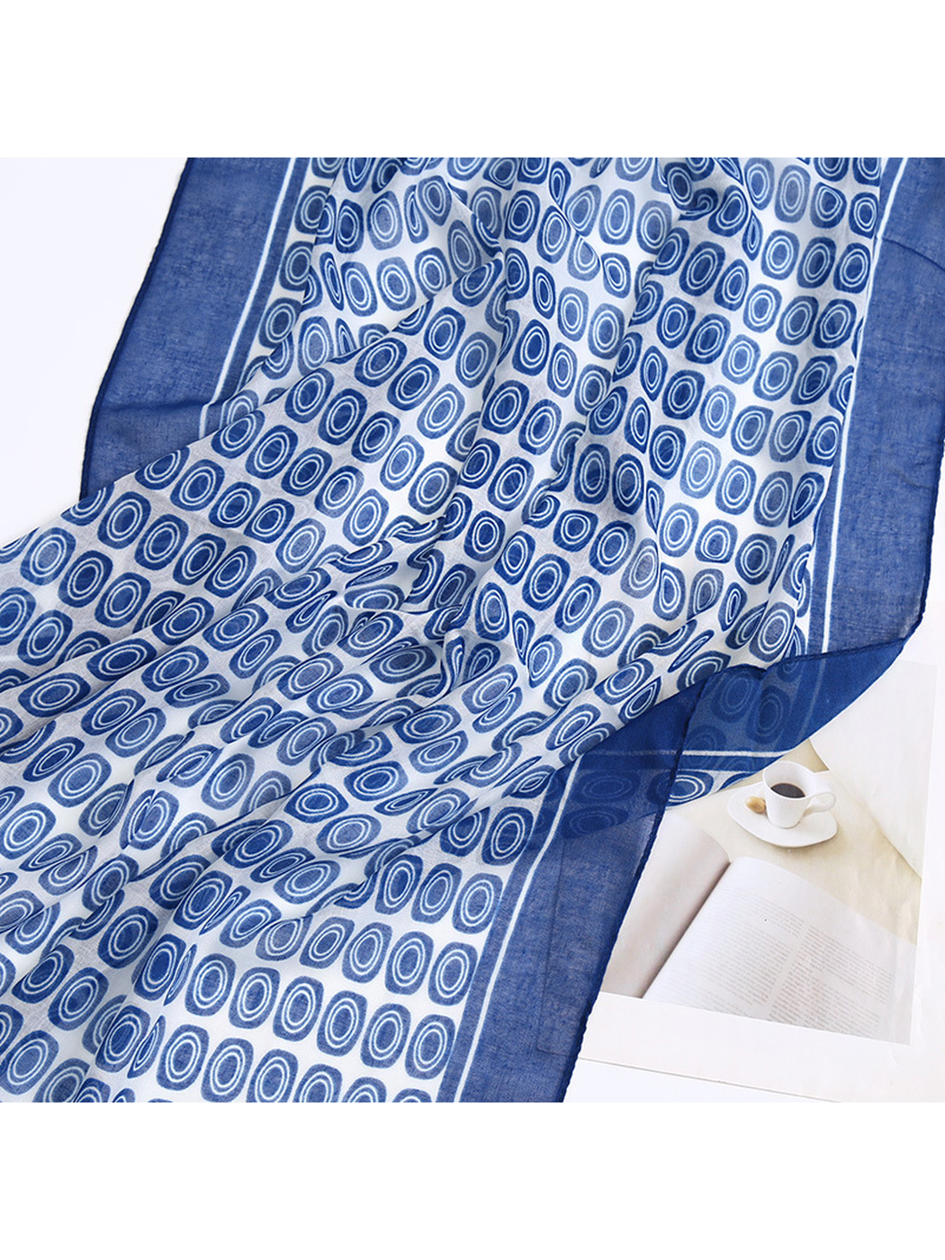 Scarvii - Geometric Oval Print Pattern Tassel Scarf
