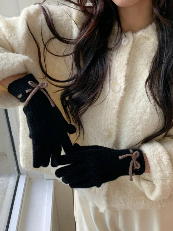 Women's Bow-Knot Touch Screen Fingerless Gloves