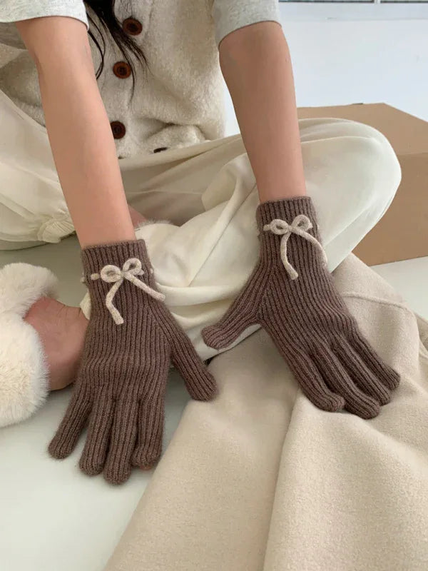 Women's Bow-Knot Touch Screen Fingerless Gloves