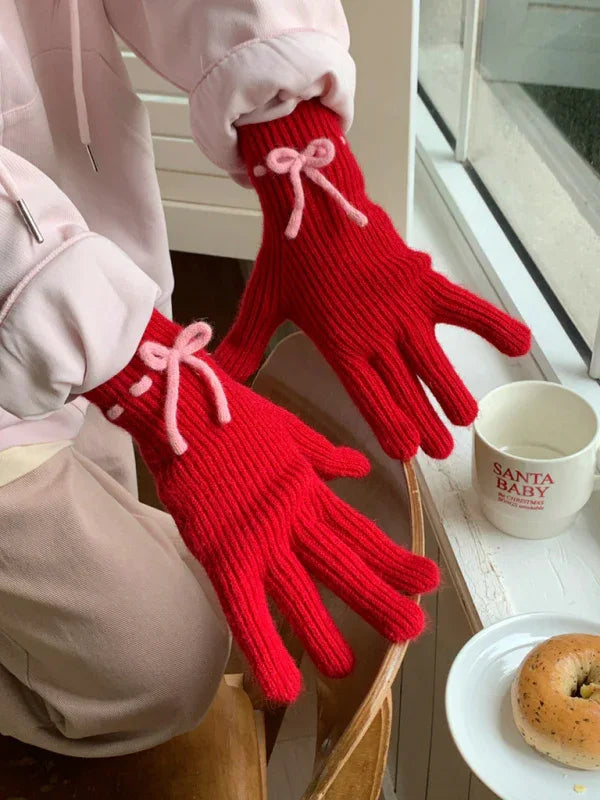 Women's Bow-Knot Touch Screen Fingerless Gloves